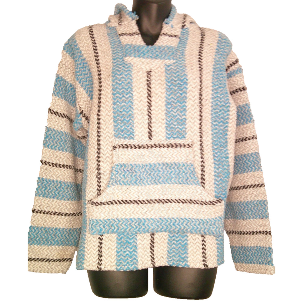 Baja Joe Hoodie Pullover – Woven Stripes, Festival-Ready Men's Small